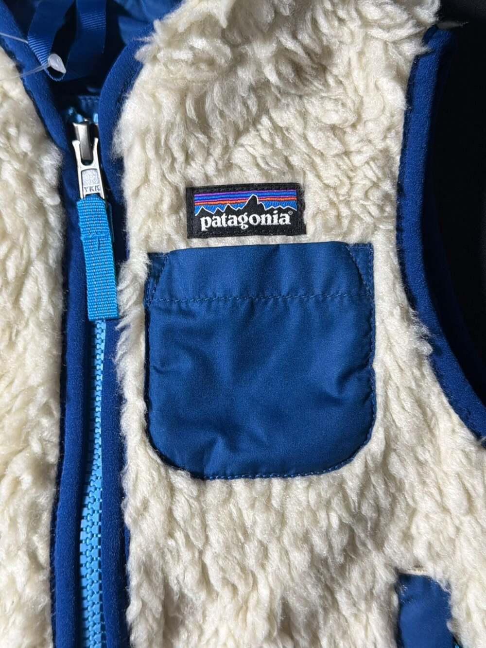 Patagonia Baby Retro-X Fleece Vest, Natural with Channel Blue, Size 2T - Picture 3 of 8